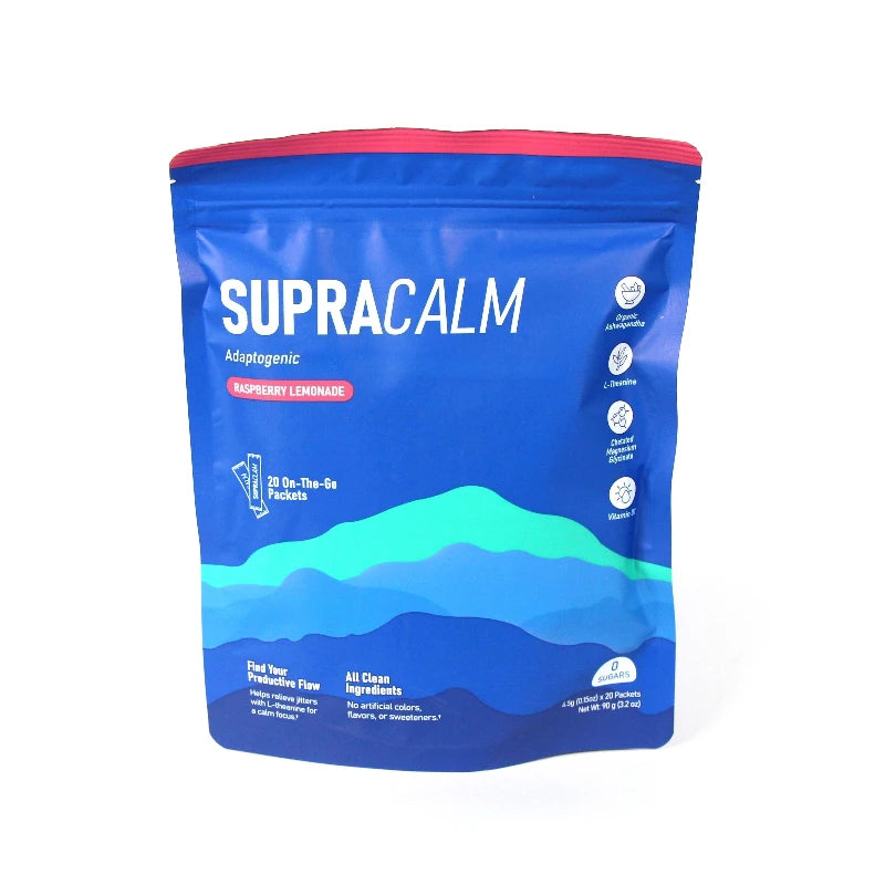 SupraCalm Adaptogenic Mix Raspberry Lemonade Supplement for Relaxation And Focus No Artificial Colors Or Sweeteners 20 Count