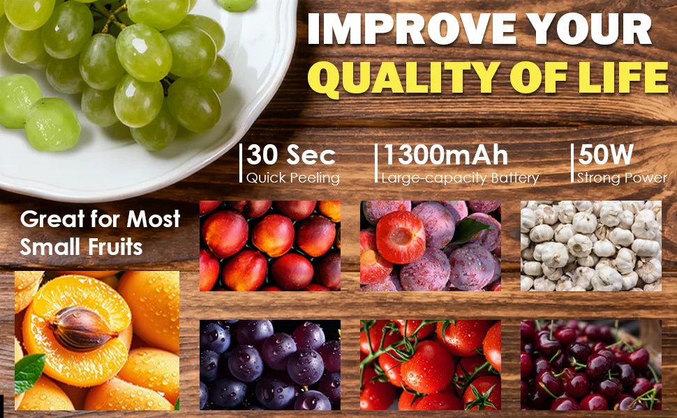 Upgrade 2-in-1 Automatic Grape Peeler Machine, Electric Garlic and Cherry Tomato Peeler, Cordless Fruit Skin Remover for Small P