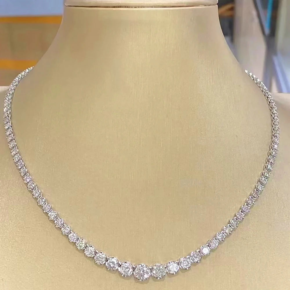 Riviera Necklaces Full Moissanite Tennis Necklace for Women 925 Sterling Silver Size Gradient Diamond Choker with Certificate