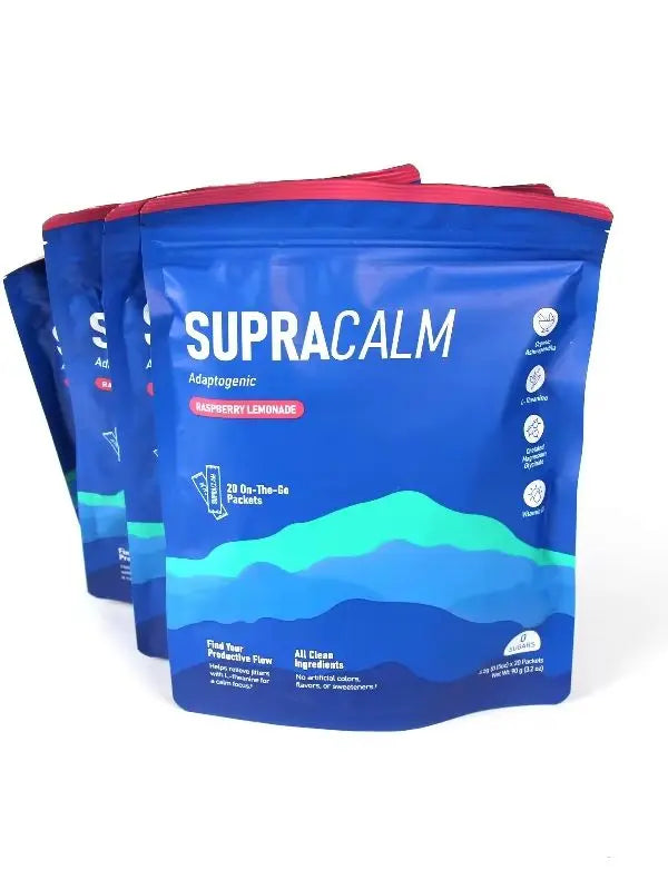 SupraCalm Adaptogenic Mix Raspberry Lemonade Supplement for Relaxation And Focus No Artificial Colors Or Sweeteners 20 Count