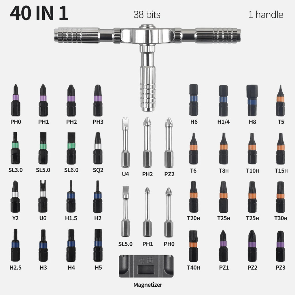 T Screwdriver 40 in 1 Ratchet Screwdriver Set Magnetic Bits Tools Set DIY Precision Hand Tools For Household Repair &PC Repair