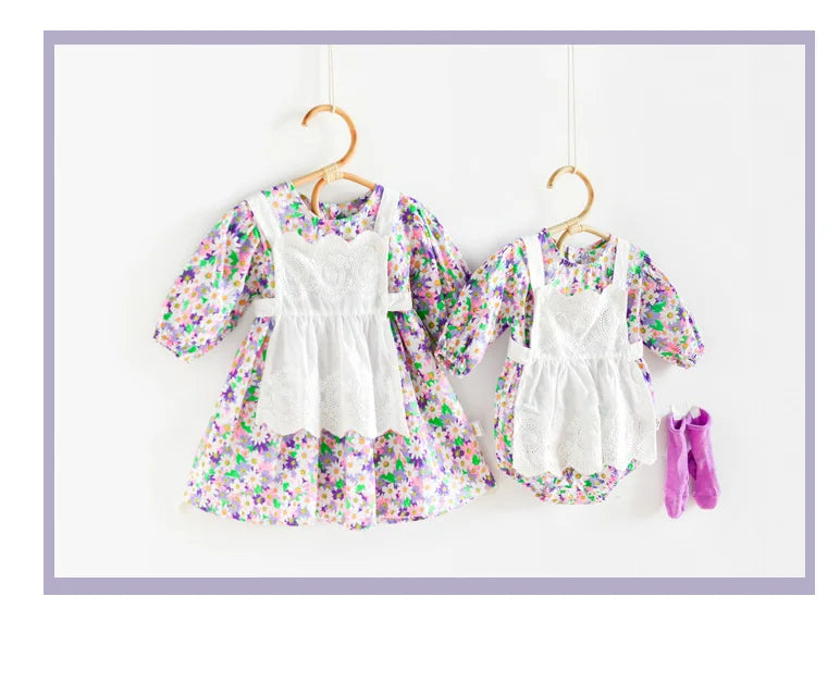 2pcs Baby Girls Clothing 0-4 Years Sister Outfit Set - Gingham Romper/Dress with Blouse Matching Clothes for Siblings