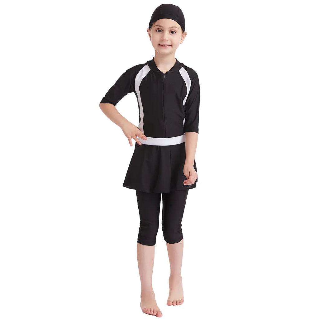 Muslim Swimwear Girl Cap Jumpsuit Skirt 3Pcs Modest Swimsuit for Girls Bath Swimming Suit Arab Islamic Baby Teens Kids Beachwear