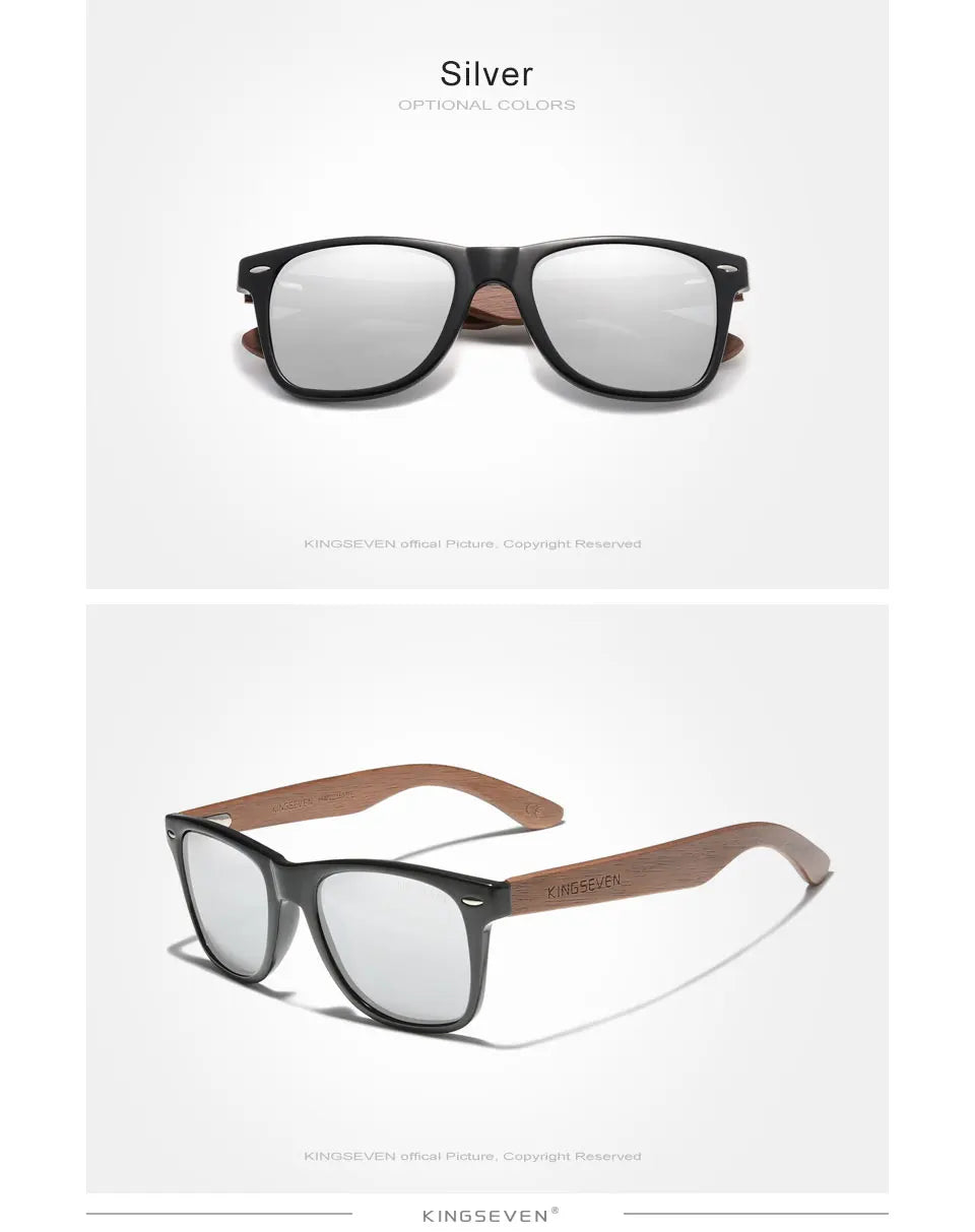 KINGSEVEN New Black Walnut Sunglasses Wood Polarized Sunglasses Men's Glasses Handmade UV400 Protection Eyewear Retro Wooden Box