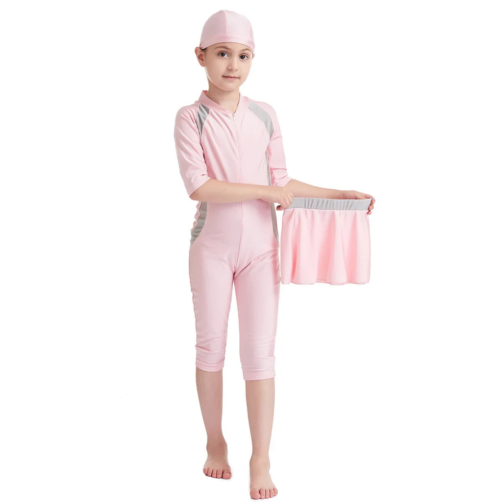 Muslim Swimwear Girl Cap Jumpsuit Skirt 3Pcs Modest Swimsuit for Girls Bath Swimming Suit Arab Islamic Baby Teens Kids Beachwear