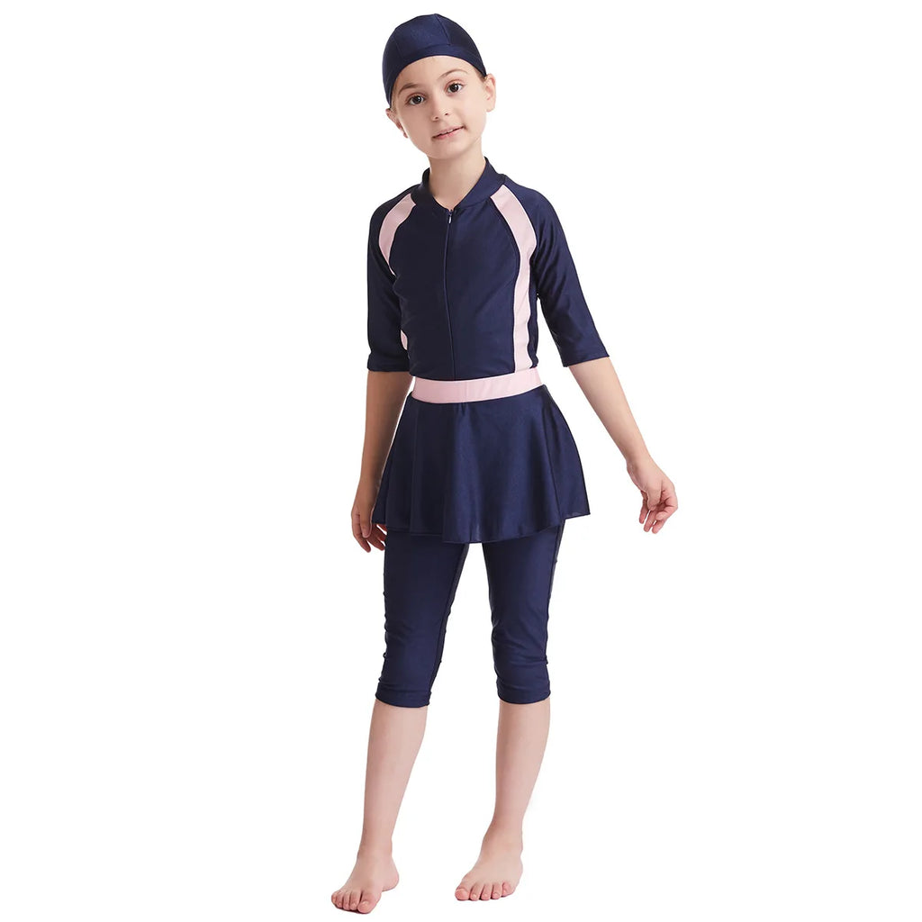 Muslim Swimwear Girl Cap Jumpsuit Skirt 3Pcs Modest Swimsuit for Girls Bath Swimming Suit Arab Islamic Baby Teens Kids Beachwear