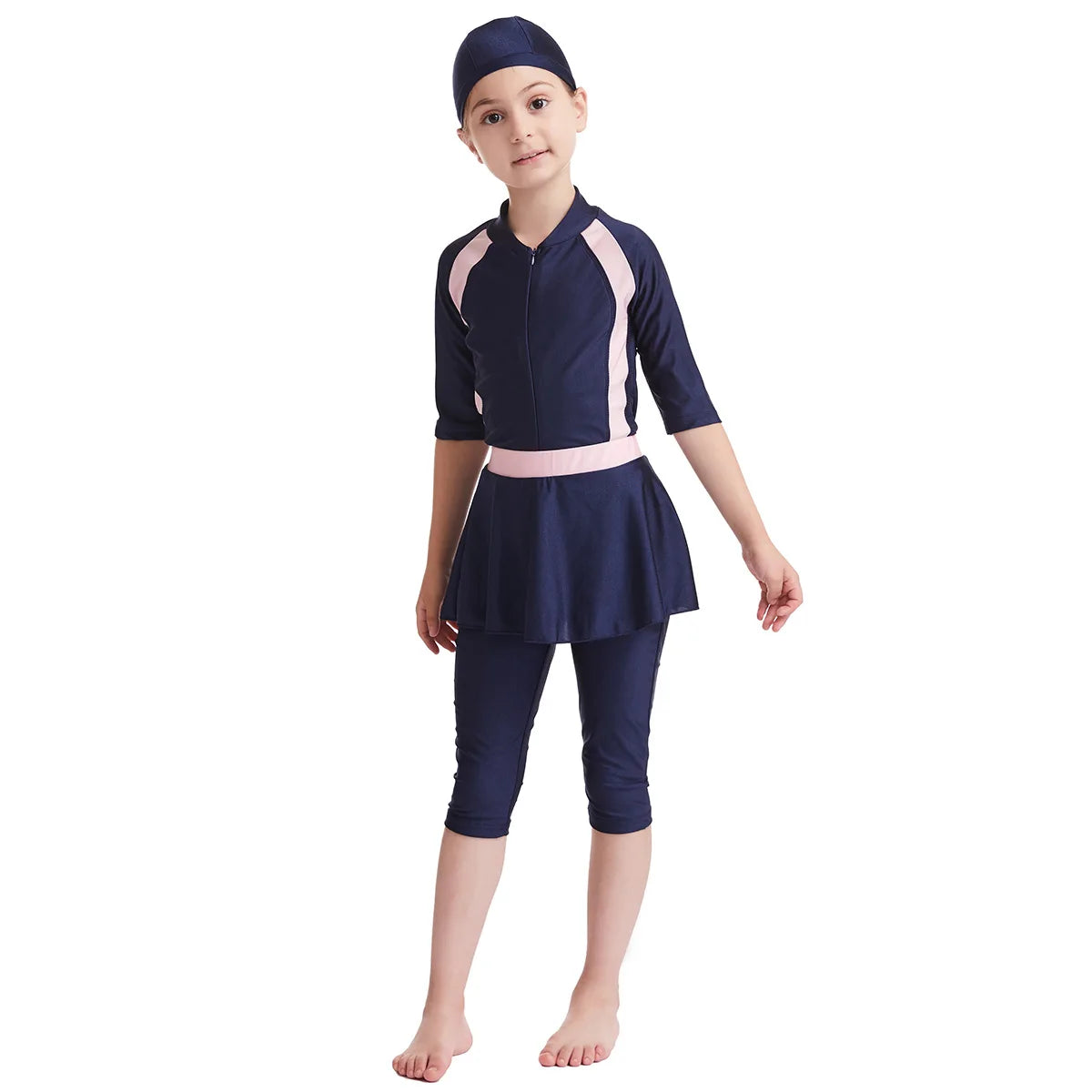 Muslim Swimwear Girl Cap Jumpsuit Skirt 3Pcs Modest Swimsuit for Girls Bath Swimming Suit Arab Islamic Baby Teens Kids Beachwear