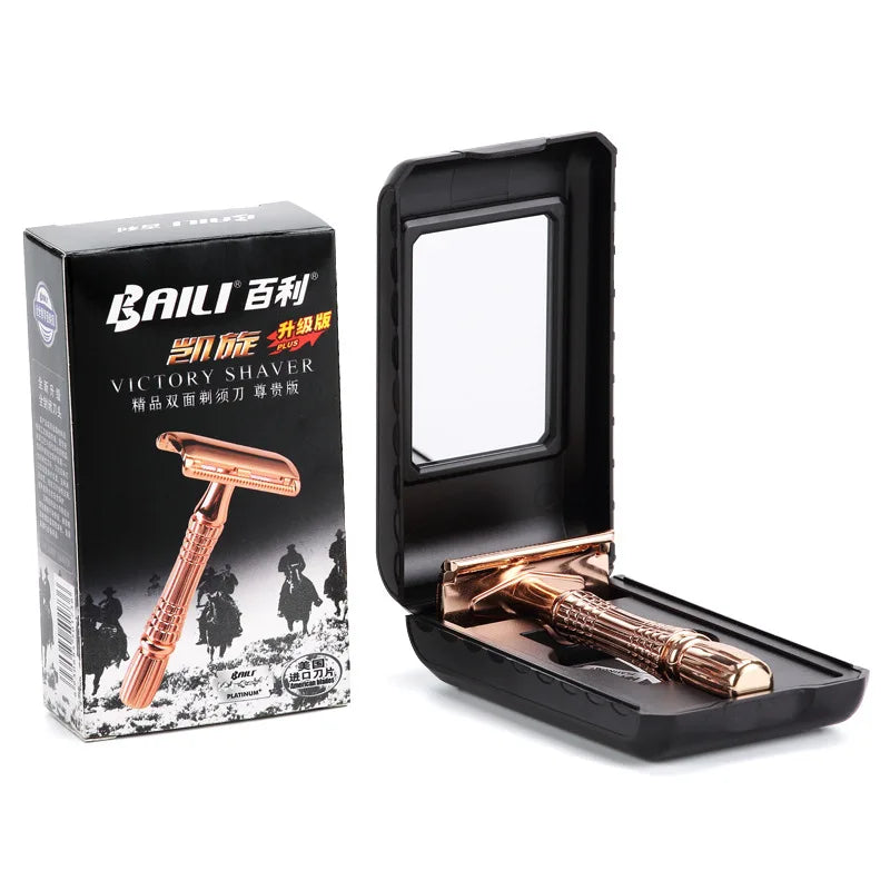 Classic Safety Razor Set for Men - 1 Blade 1 Razor 1 Case Double Sided Manual Shaving Alloy Classic Shaving System