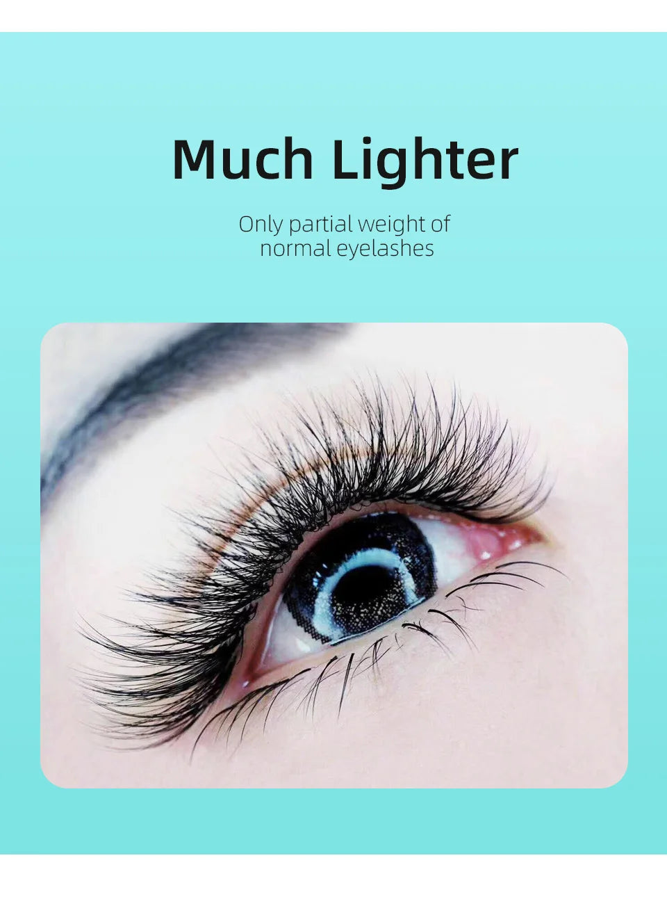 Close-up of eye with thick, lightweight false eyelashes for natural, dramatic lash look