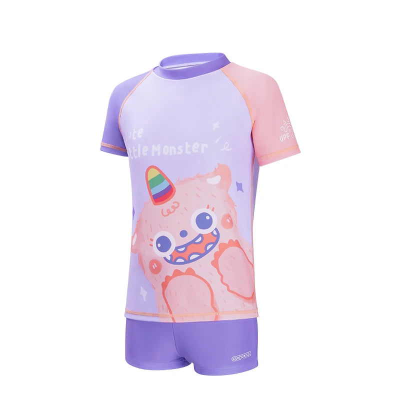COPOZZ Children's Split Swimwear Short Sleeve Cartoon Sports Swimsuit Surfing Suits Beach Wear  For Boys Girls UV Protection 50+