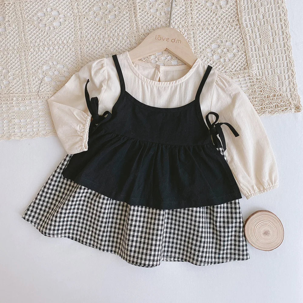 2pcs Baby Girls Clothing 0-4 Years Sister Outfit Set - Gingham Romper/Dress with Blouse Matching Clothes for Siblings
