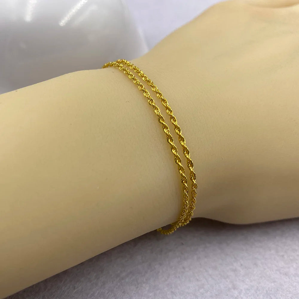 Sinya Pure 18k Au750 Gold Rope Chain Necklace Anklets Bracelets 100% Real Fine Jewelry For Women Ladies Mom Girls Best Gift