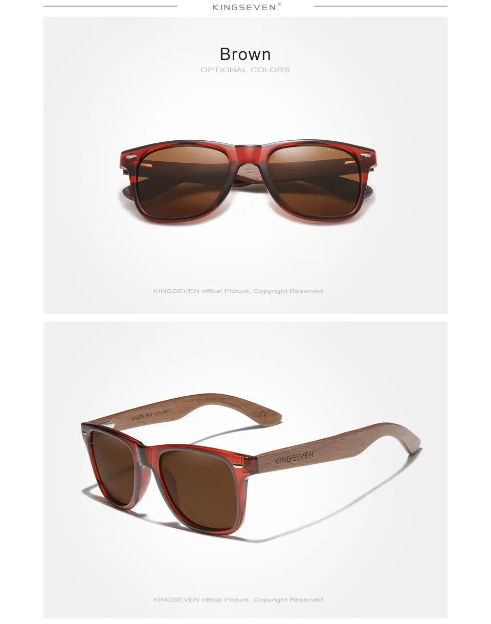 KINGSEVEN New Black Walnut Sunglasses Wood Polarized Sunglasses Men's Glasses Handmade UV400 Protection Eyewear Retro Wooden Box