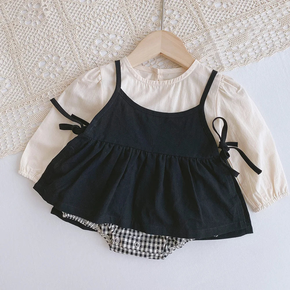 2pcs Baby Girls Clothing 0-4 Years Sister Outfit Set - Gingham Romper/Dress with Blouse Matching Clothes for Siblings