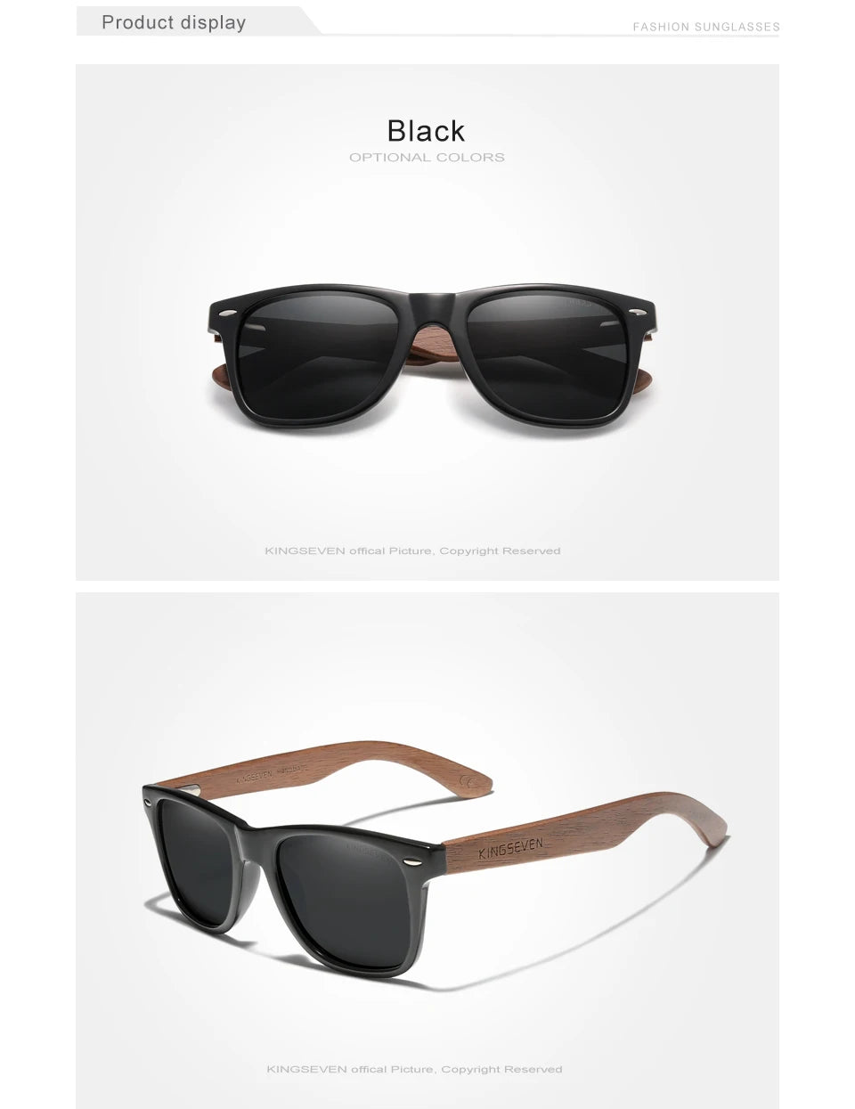 KINGSEVEN New Black Walnut Sunglasses Wood Polarized Sunglasses Men's Glasses Handmade UV400 Protection Eyewear Retro Wooden Box
