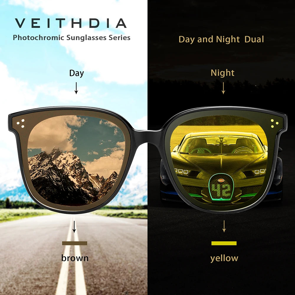 VEITHDIA Sunglasses Gradient Photochromic Unisex Polarized Mirror Lens Vintage Day Night Dual Sun Glasses For Men Women 7029
