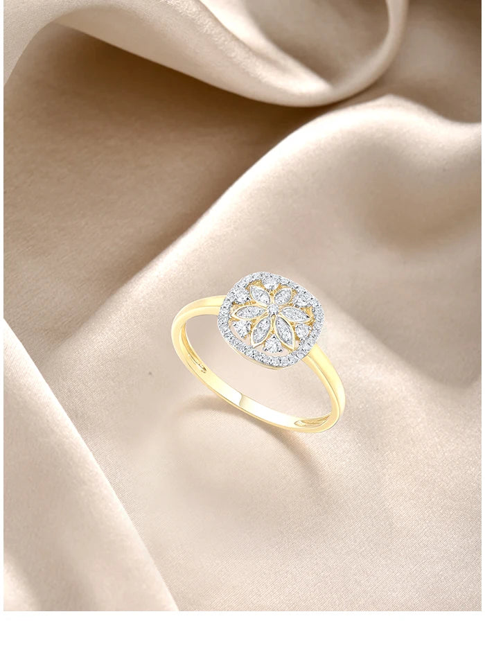 VISTOSO Genuine 14K 585 Yellow Gold Ring For Women Sparkling Diamond Flower Ring Delicate Wedding Engagement Trendy Fine Jewelry