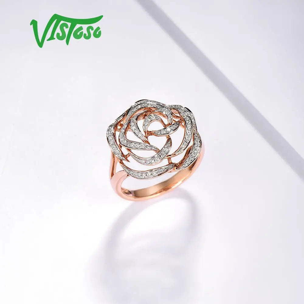 VISTOSO Gold Rings For Women Genuine 14K 585 Rose Gold Ring Sparkling Diamond Promise Engagement Rings Anniversary Fine Jewelry