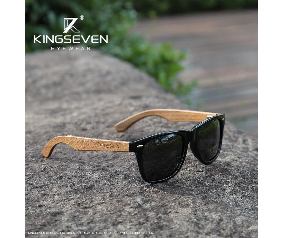 KINGSEVEN New Black Walnut Sunglasses Wood Polarized Sunglasses Men's Glasses Handmade UV400 Protection Eyewear Retro Wooden Box
