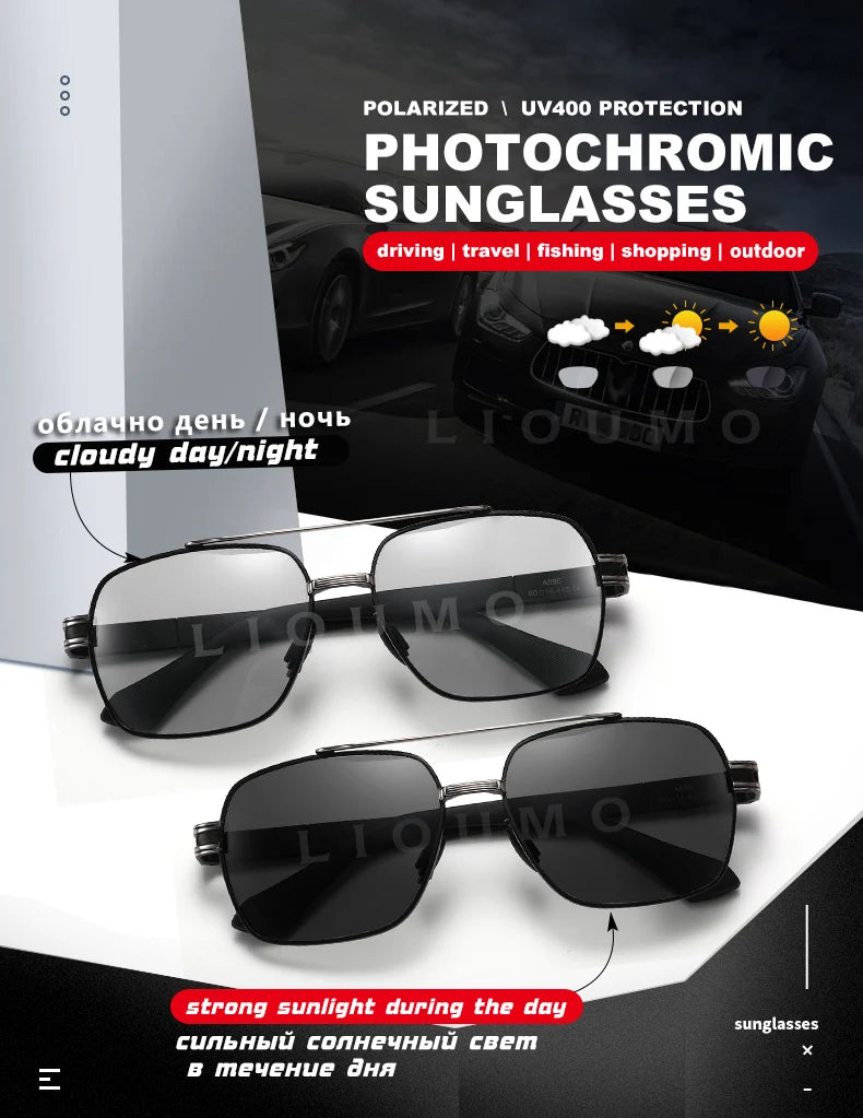 LIOUMO Top Quality Men's Sunglasses Polarized Photochromic Driving Glasses Women Fashion Chameleon Goggles Anti-Glare zonnebril