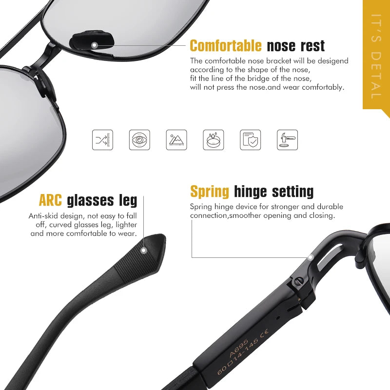 LIOUMO Top Quality Men's Sunglasses Polarized Photochromic Driving Glasses Women Fashion Chameleon Goggles Anti-Glare zonnebril
