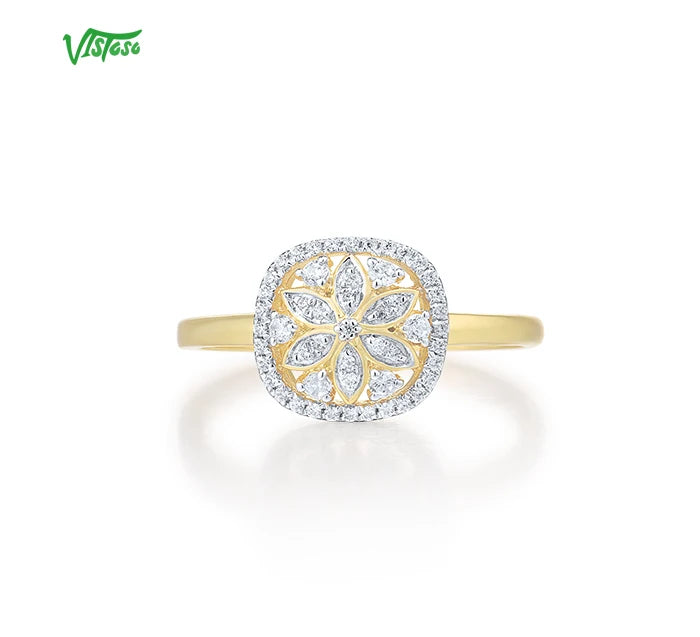 VISTOSO Genuine 14K 585 Yellow Gold Ring For Women Sparkling Diamond Flower Ring Delicate Wedding Engagement Trendy Fine Jewelry