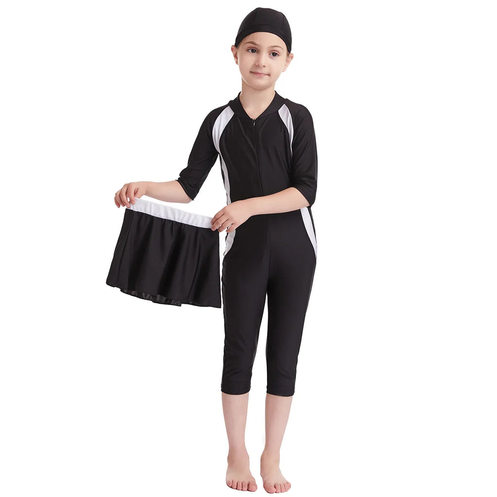 Muslim Swimwear Girl Cap Jumpsuit Skirt 3Pcs Modest Swimsuit for Girls Bath Swimming Suit Arab Islamic Baby Teens Kids Beachwear