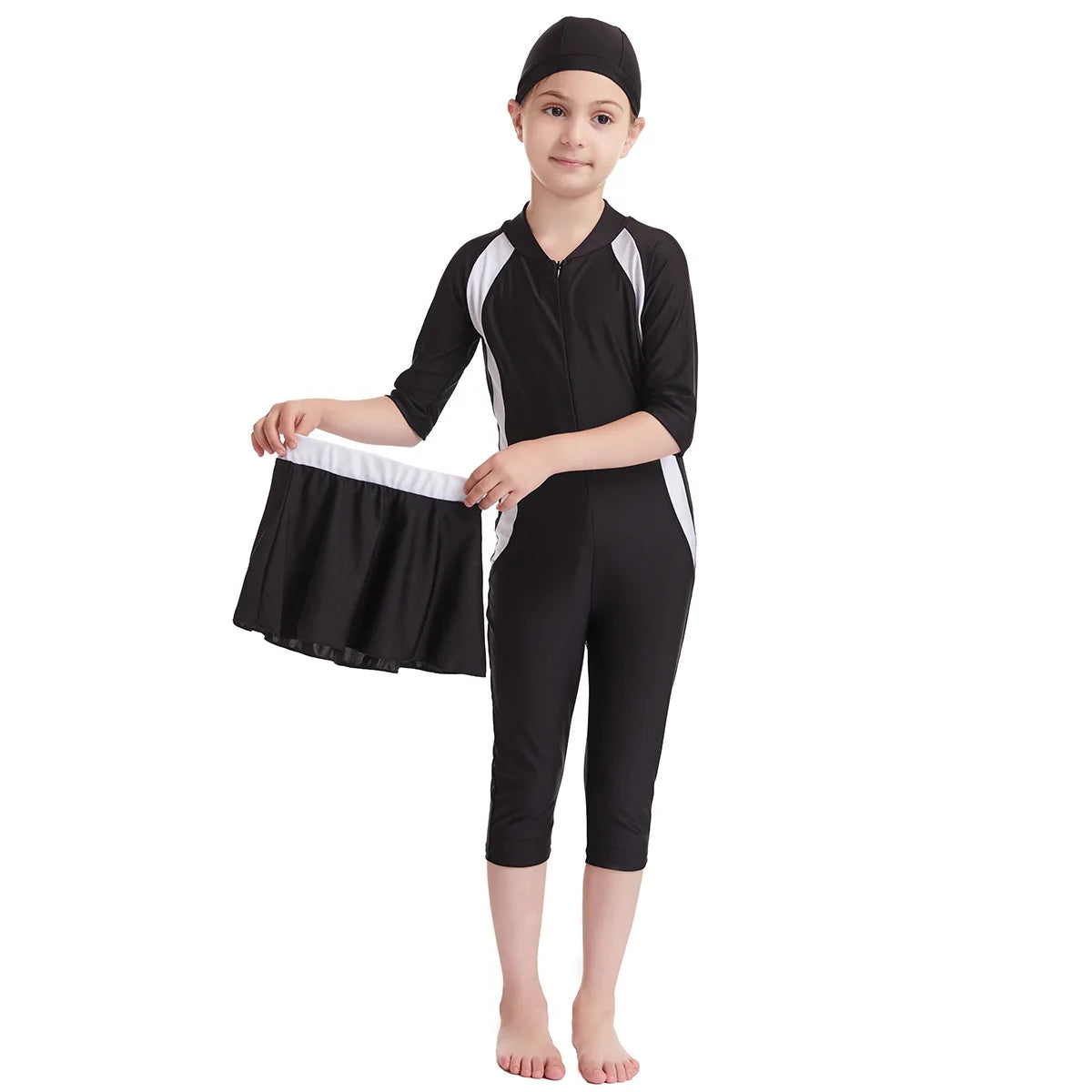 Muslim Swimwear Girl Cap Jumpsuit Skirt 3Pcs Modest Swimsuit for Girls Bath Swimming Suit Arab Islamic Baby Teens Kids Beachwear