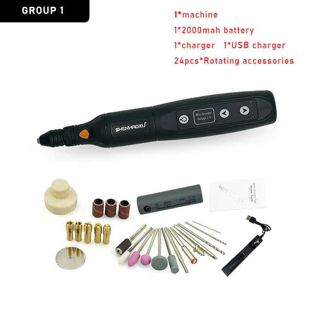 Cordless Electric Drill Grinder Rechargeable Removable Battery Engraving Woodworking LED 5 Speed Rotary Tool Dremel Engraver