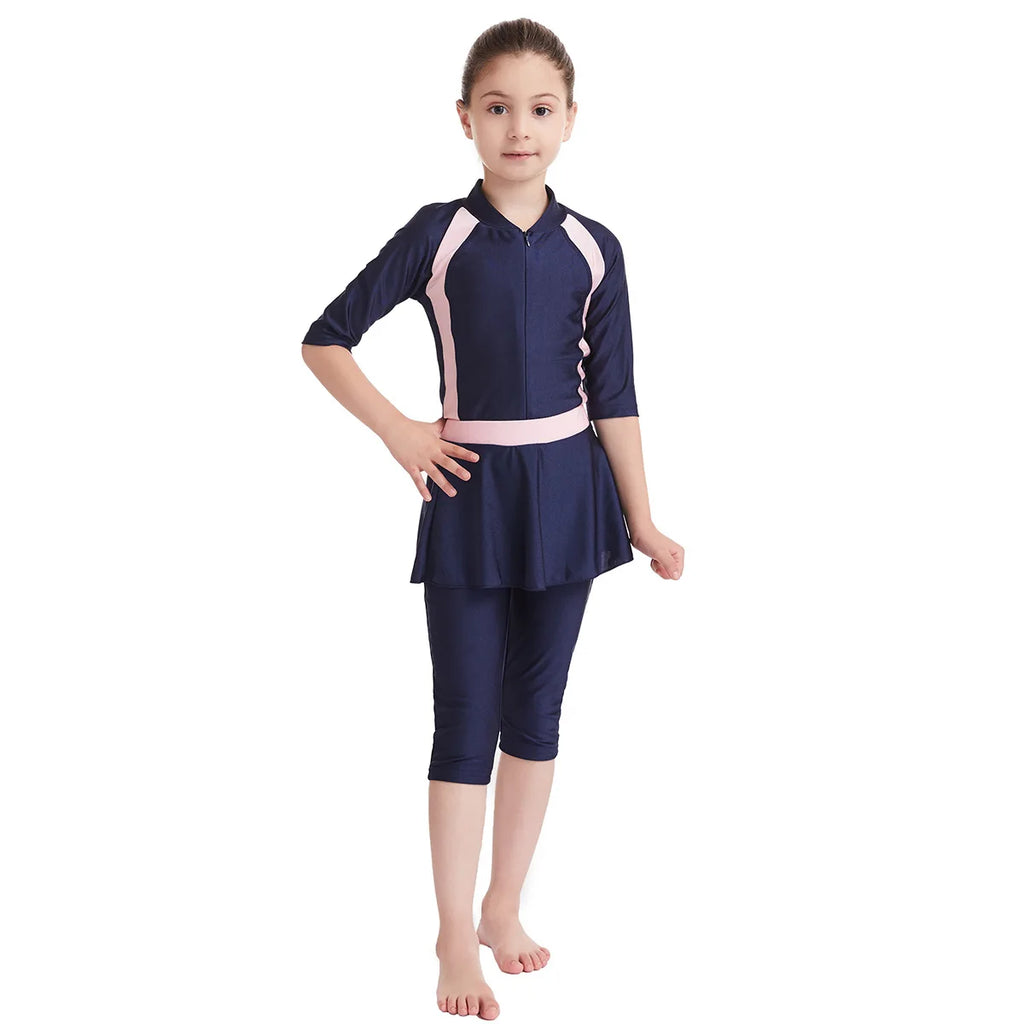 Muslim Swimwear Girl Cap Jumpsuit Skirt 3Pcs Modest Swimsuit for Girls Bath Swimming Suit Arab Islamic Baby Teens Kids Beachwear