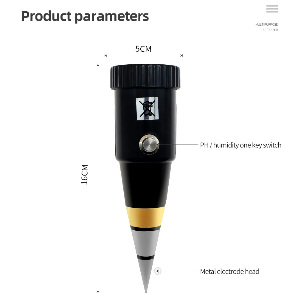 Soil Ph Meter Tester EC Meter for Soil PH TDS CF Sunlight Moisture Humidity Garden Temp Soil moisture Sensor Gauge Optional