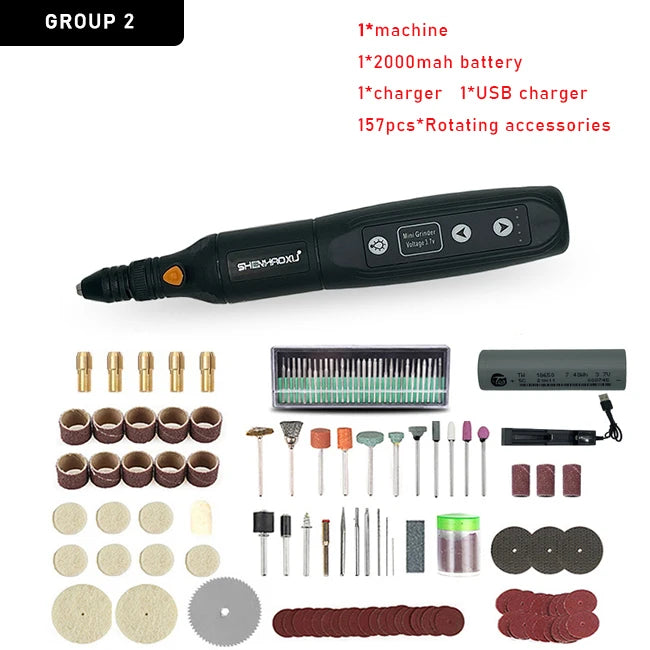 Cordless Electric Drill Grinder Rechargeable Removable Battery Engraving Woodworking LED 5 Speed Rotary Tool Dremel Engraver