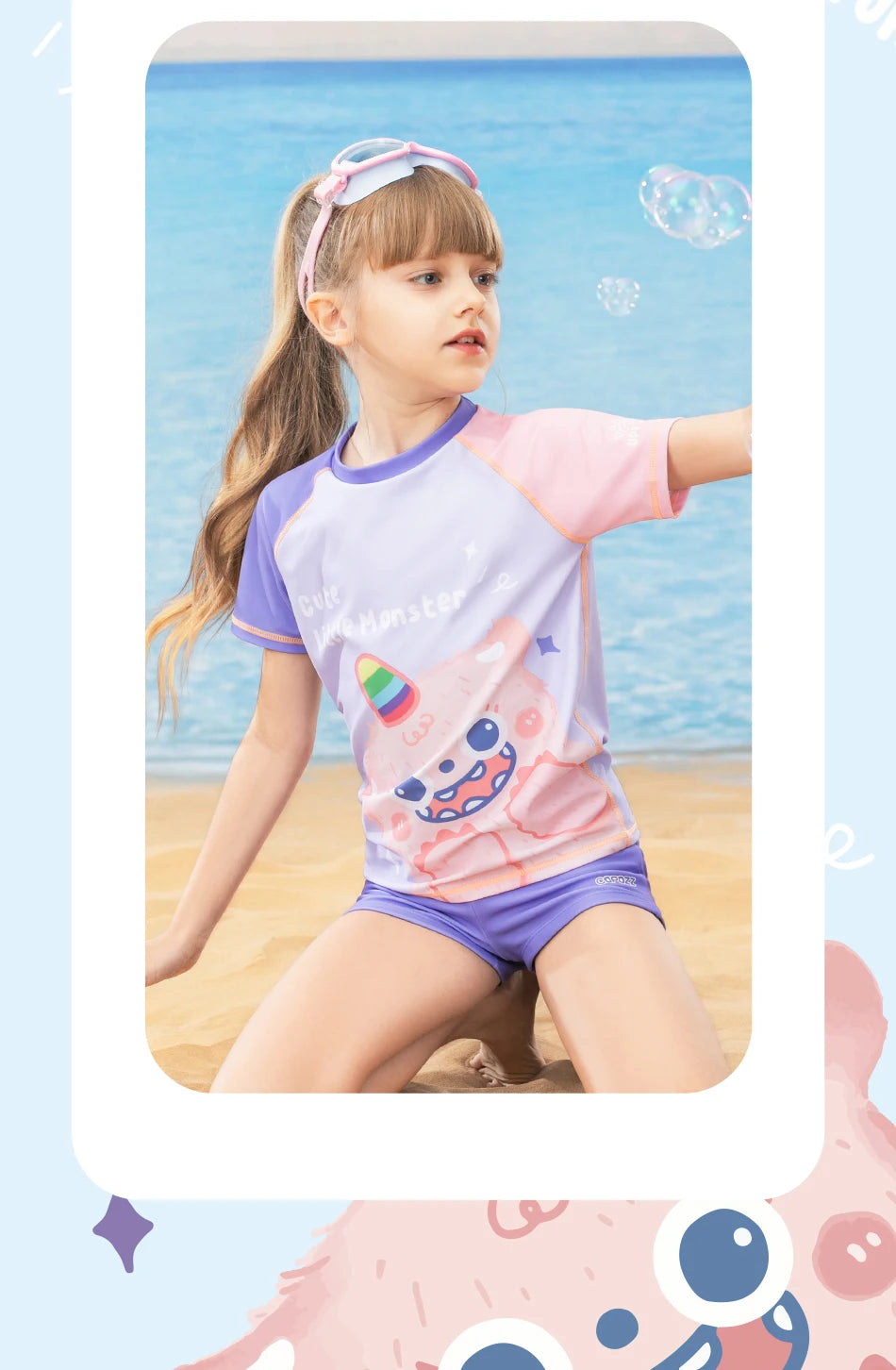 COPOZZ Children's Split Swimwear Short Sleeve Cartoon Sports Swimsuit Surfing Suits Beach Wear  For Boys Girls UV Protection 50+