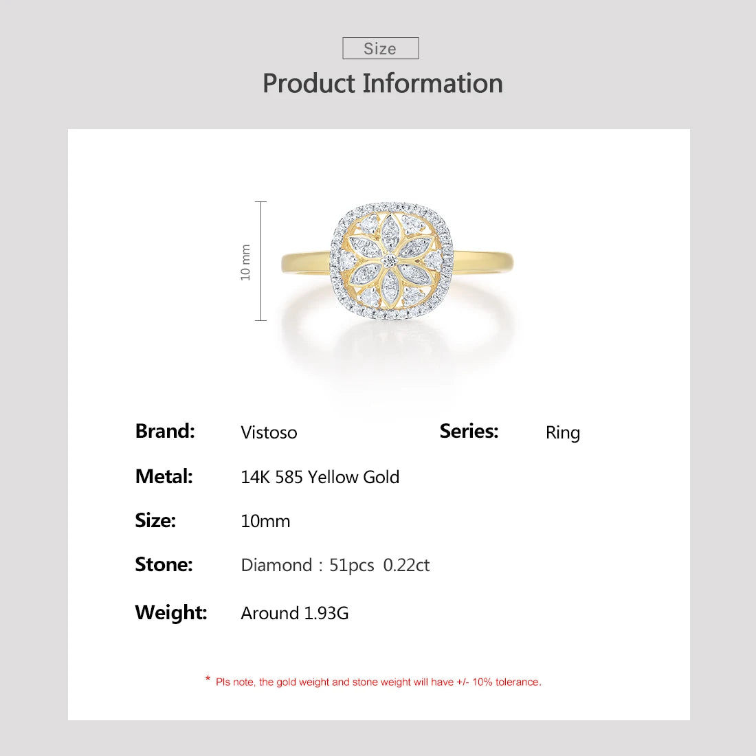 VISTOSO Genuine 14K 585 Yellow Gold Ring For Women Sparkling Diamond Flower Ring Delicate Wedding Engagement Trendy Fine Jewelry