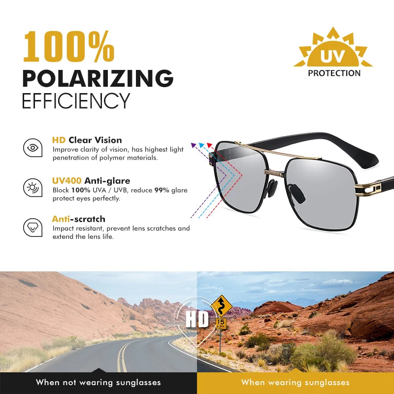 LIOUMO Top Quality Men's Sunglasses Polarized Photochromic Driving Glasses Women Fashion Chameleon Goggles Anti-Glare zonnebril