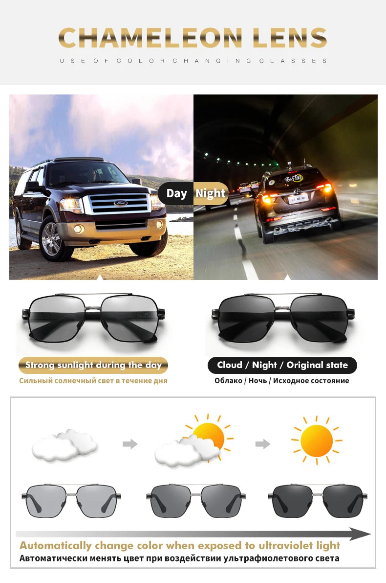 LIOUMO Top Quality Men's Sunglasses Polarized Photochromic Driving Glasses Women Fashion Chameleon Goggles Anti-Glare zonnebril