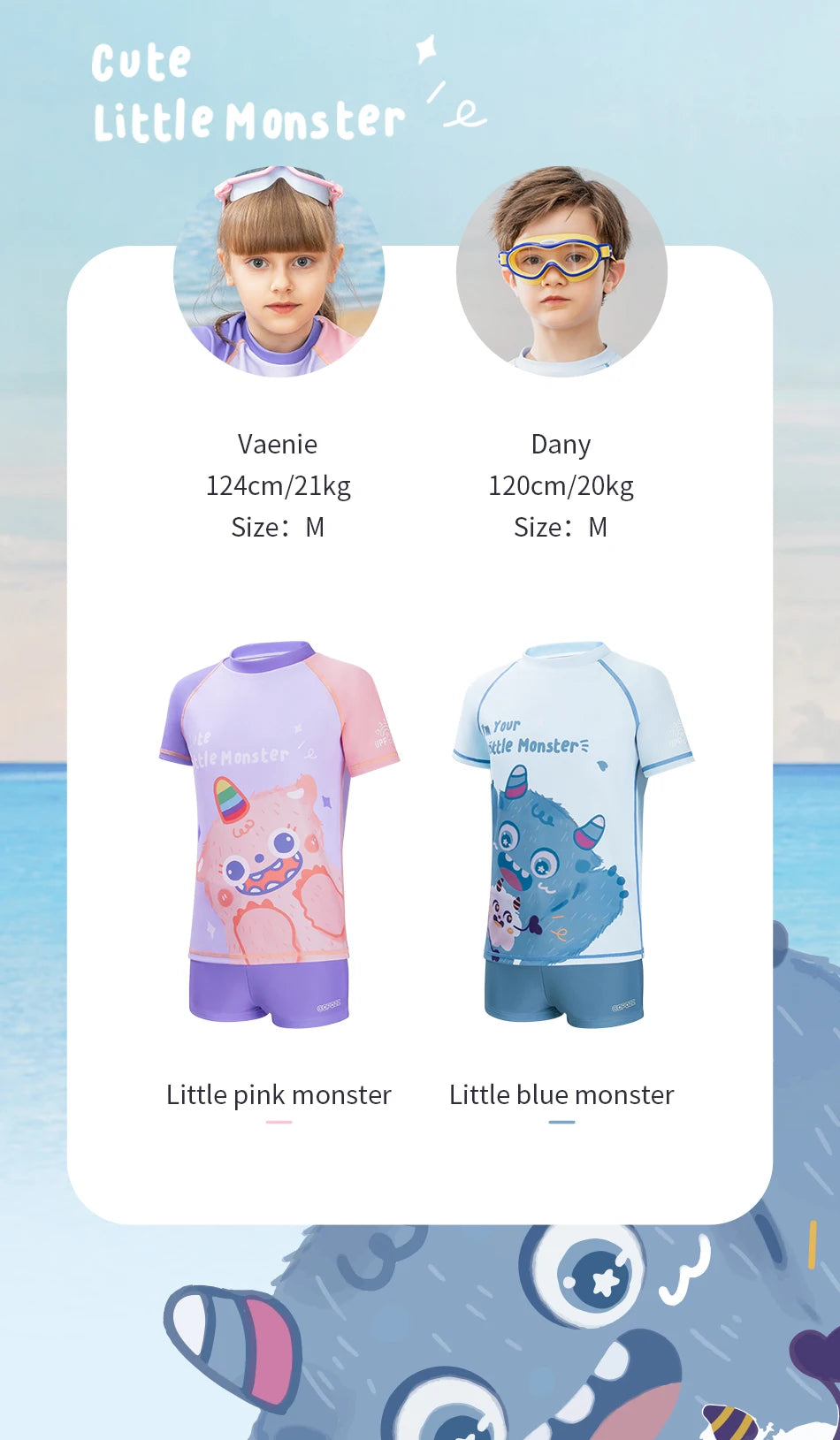 COPOZZ Children's Split Swimwear Short Sleeve Cartoon Sports Swimsuit Surfing Suits Beach Wear  For Boys Girls UV Protection 50+