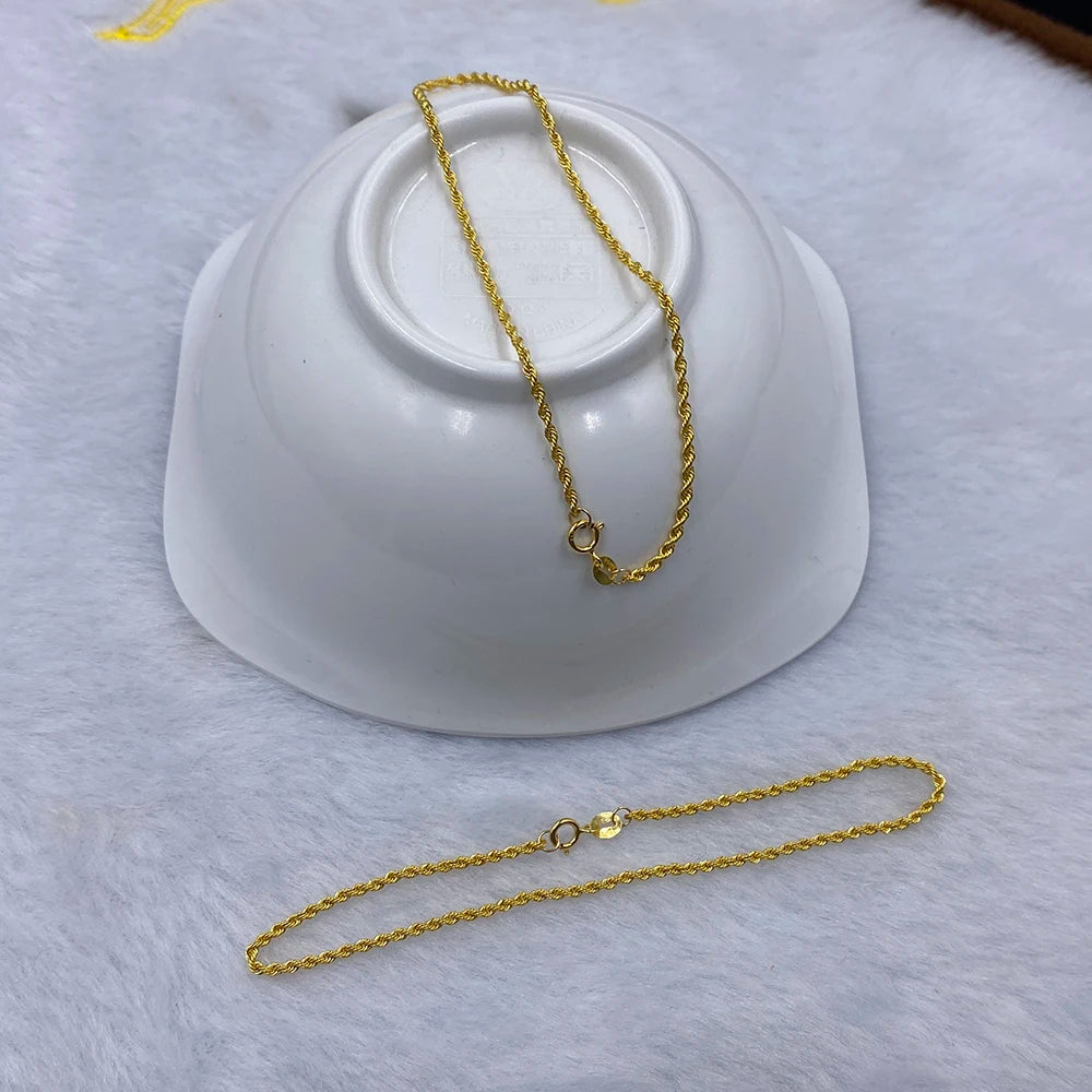 Sinya Pure 18k Au750 Gold Rope Chain Necklace Anklets Bracelets 100% Real Fine Jewelry For Women Ladies Mom Girls Best Gift