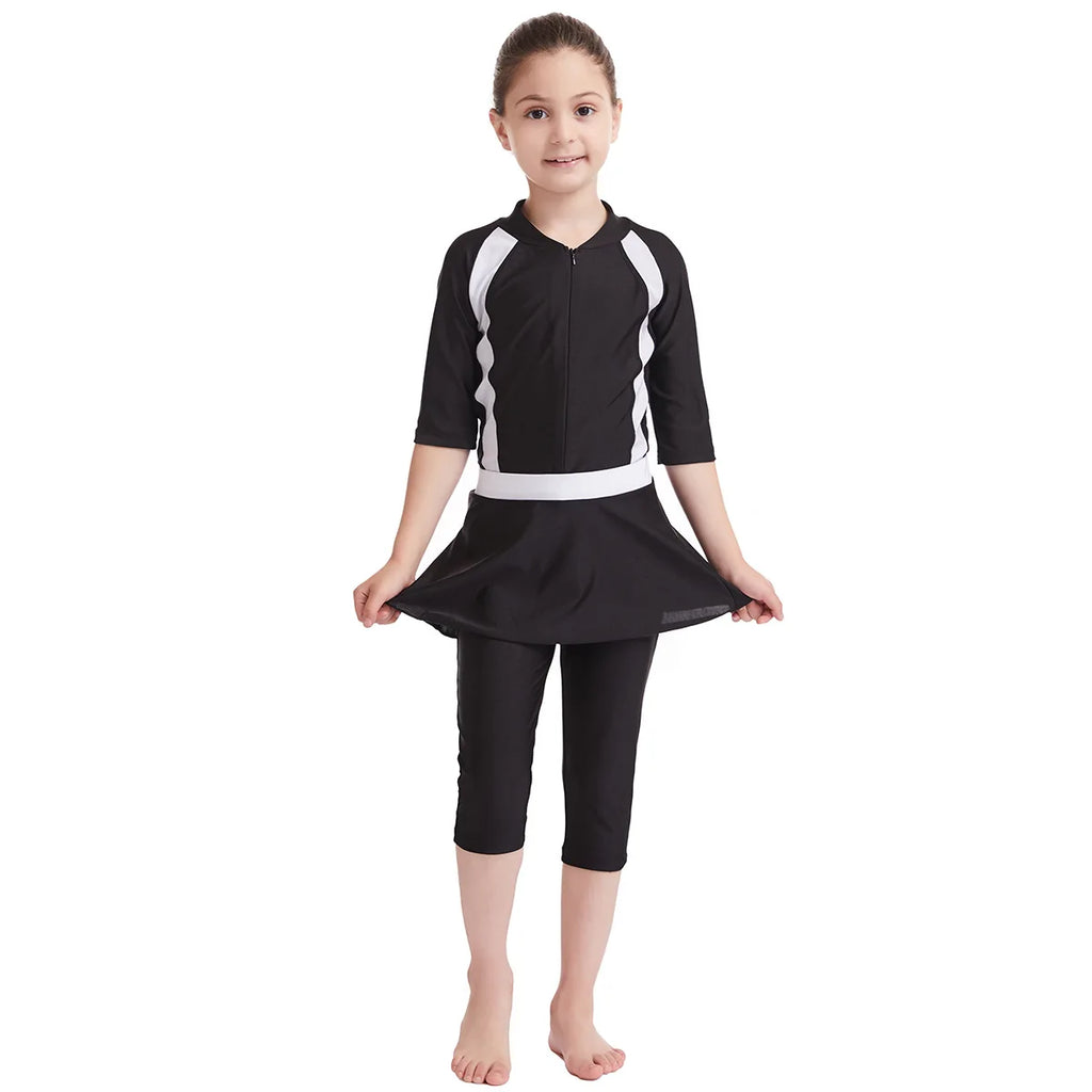 Muslim Swimwear Girl Cap Jumpsuit Skirt 3Pcs Modest Swimsuit for Girls Bath Swimming Suit Arab Islamic Baby Teens Kids Beachwear