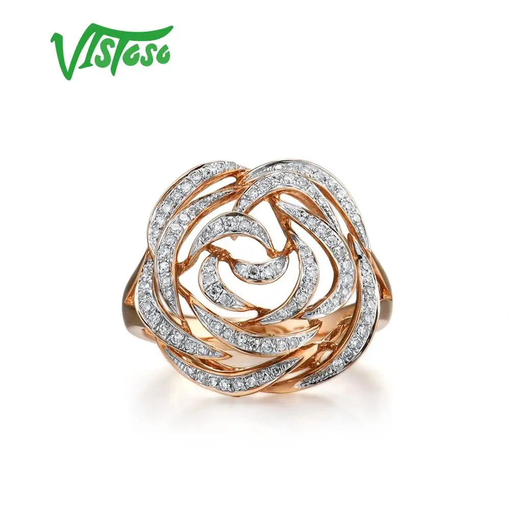 VISTOSO Gold Rings For Women Genuine 14K 585 Rose Gold Ring Sparkling Diamond Promise Engagement Rings Anniversary Fine Jewelry