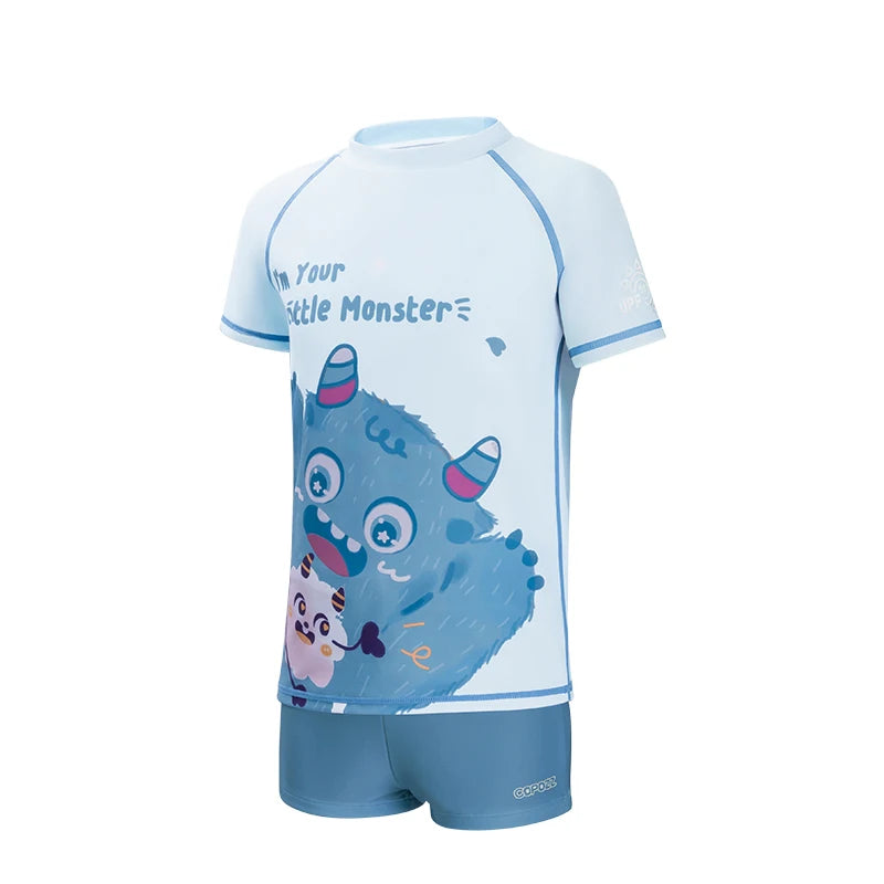 COPOZZ Children's Split Swimwear Short Sleeve Cartoon Sports Swimsuit Surfing Suits Beach Wear  For Boys Girls UV Protection 50+