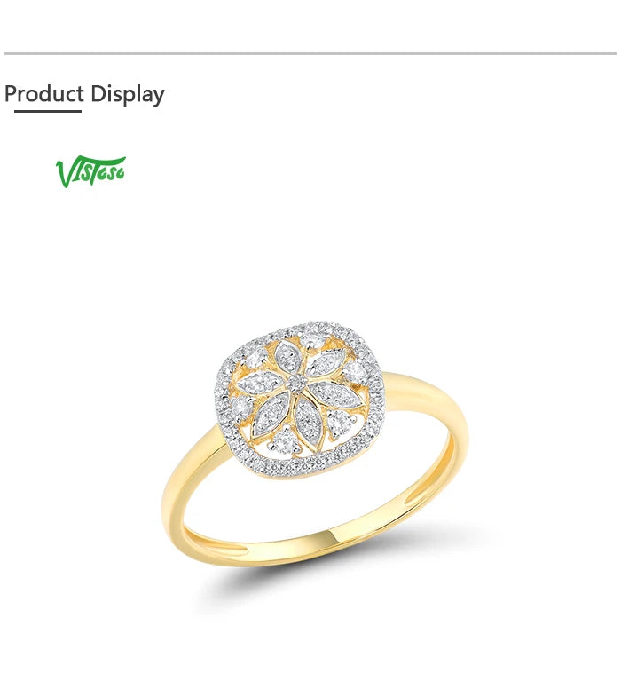 VISTOSO Genuine 14K 585 Yellow Gold Ring For Women Sparkling Diamond Flower Ring Delicate Wedding Engagement Trendy Fine Jewelry
