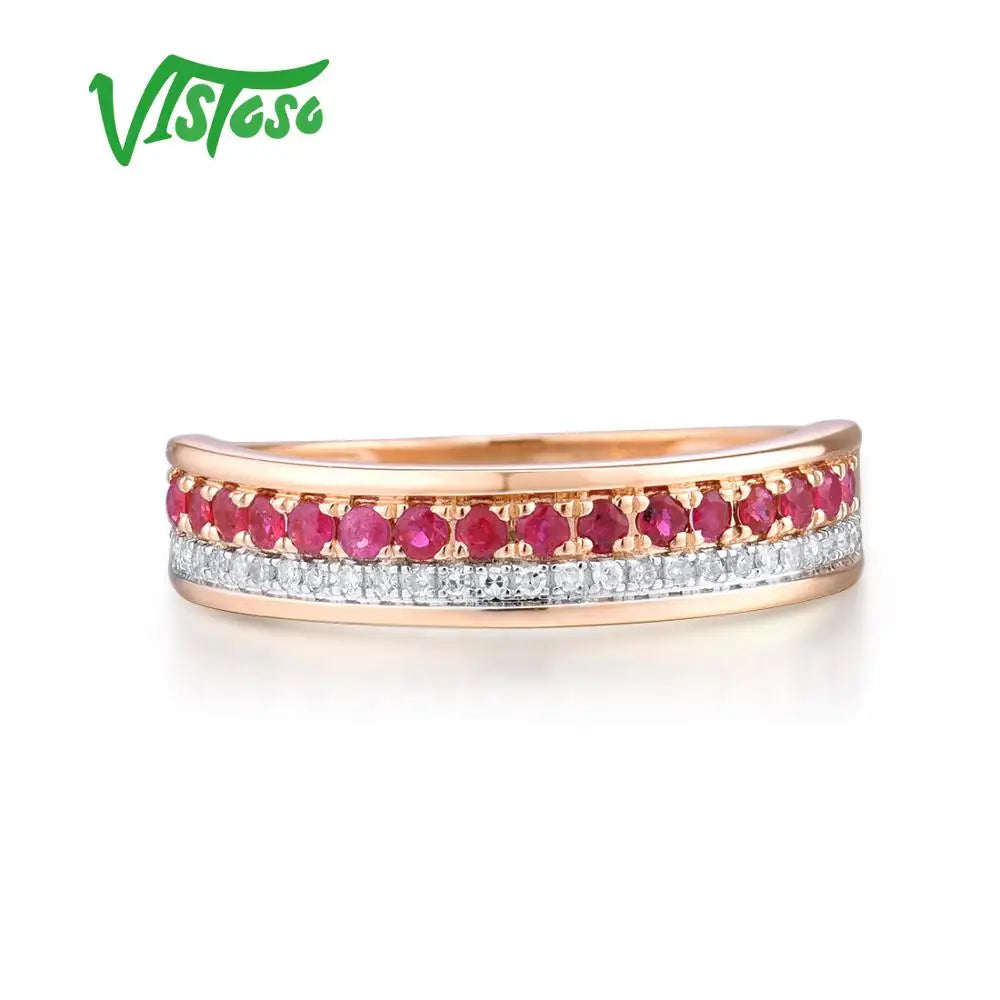 VISTOSO 14K Rose Gold Rings For Lady Genuine Shiny Diamond Fancy Ruby Sapphire Emerald Engagement Anniversary Chic Fine Jewelry