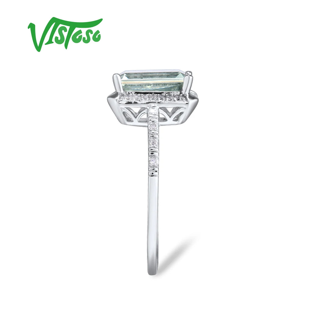 VISTOSO 14K 585 White Gold Rings For Women Shiny Diamond Limpid Sky Blue Topaz/Green Amethyst Anniversary Classic Fine Jewelry
