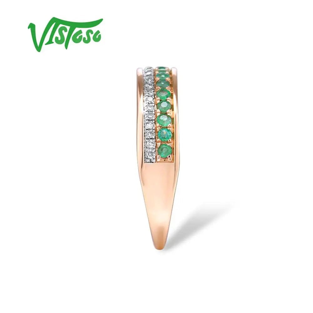 VISTOSO 14K Rose Gold Rings For Lady Genuine Shiny Diamond Fancy Ruby Sapphire Emerald Engagement Anniversary Chic Fine Jewelry