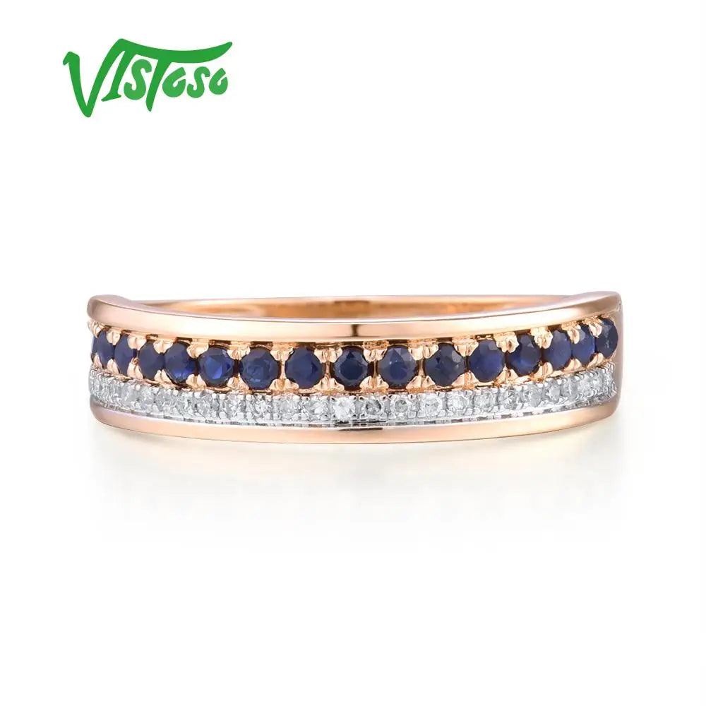 VISTOSO 14K Rose Gold Rings For Lady Genuine Shiny Diamond Fancy Ruby Sapphire Emerald Engagement Anniversary Chic Fine Jewelry