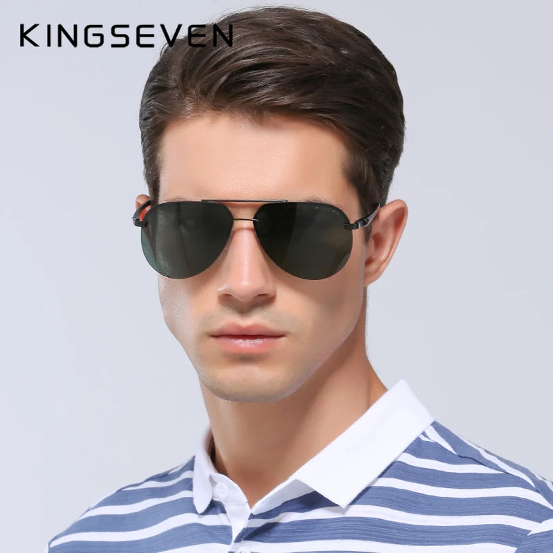 Man wearing aviator sunglasses with dark lenses and striped polo shirt