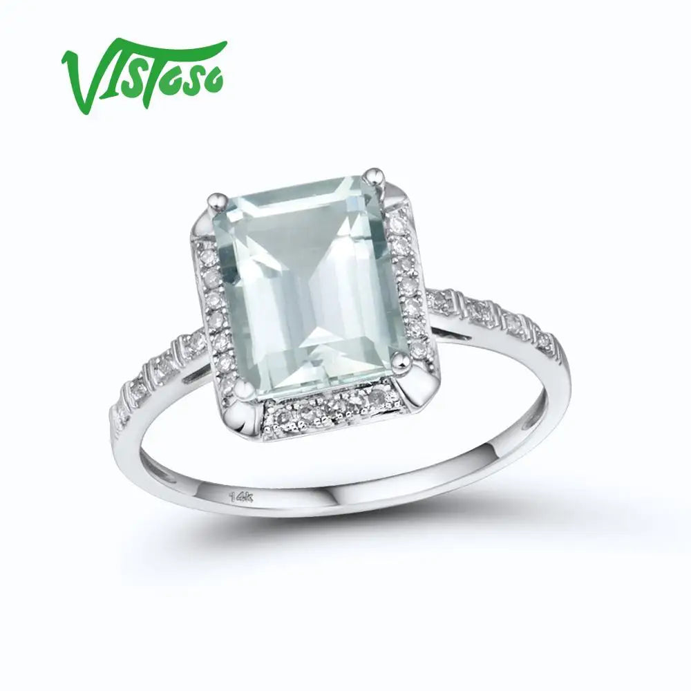VISTOSO 14K 585 White Gold Rings For Women Shiny Diamond Limpid Sky Blue Topaz/Green Amethyst Anniversary Classic Fine Jewelry