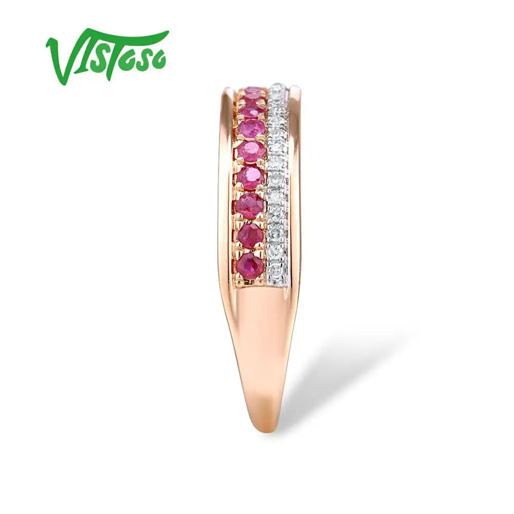 VISTOSO 14K Rose Gold Rings For Lady Genuine Shiny Diamond Fancy Ruby Sapphire Emerald Engagement Anniversary Chic Fine Jewelry