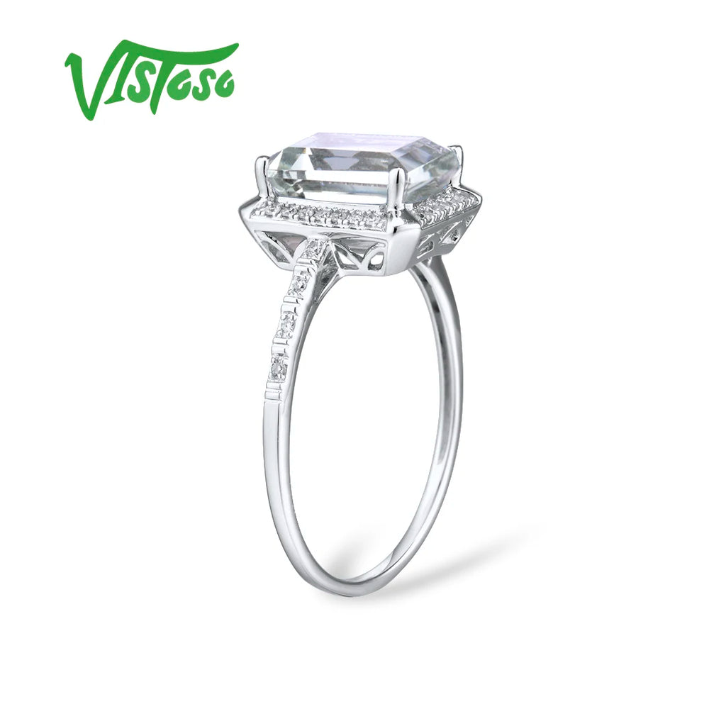 VISTOSO 14K 585 White Gold Rings For Women Shiny Diamond Limpid Sky Blue Topaz/Green Amethyst Anniversary Classic Fine Jewelry